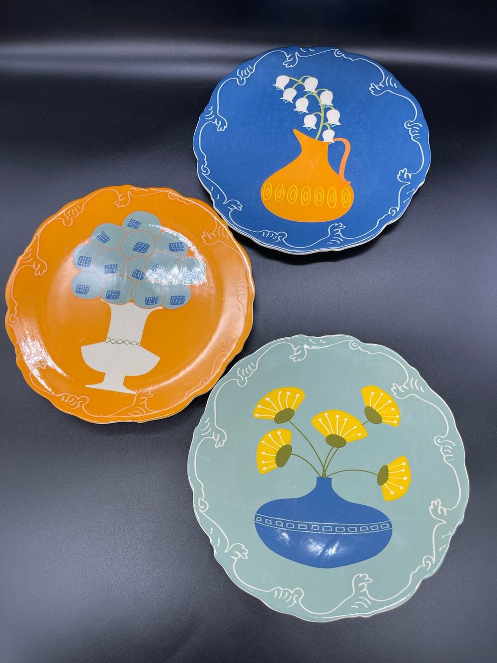 Creative Co-op Set of 3 Salad Plates 9" Rippled Edge